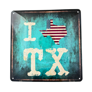 One unit of I Love TX Metal Square Sign 12 x 12 in