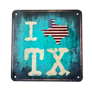 One unit of I Love TX Metal Square Sign 6 x 6 in