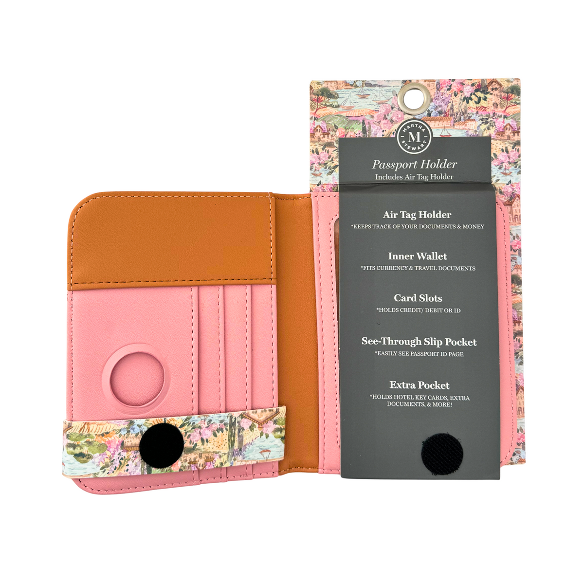 Martha Stewart Passport Holder with Air Tag Holder - Pink