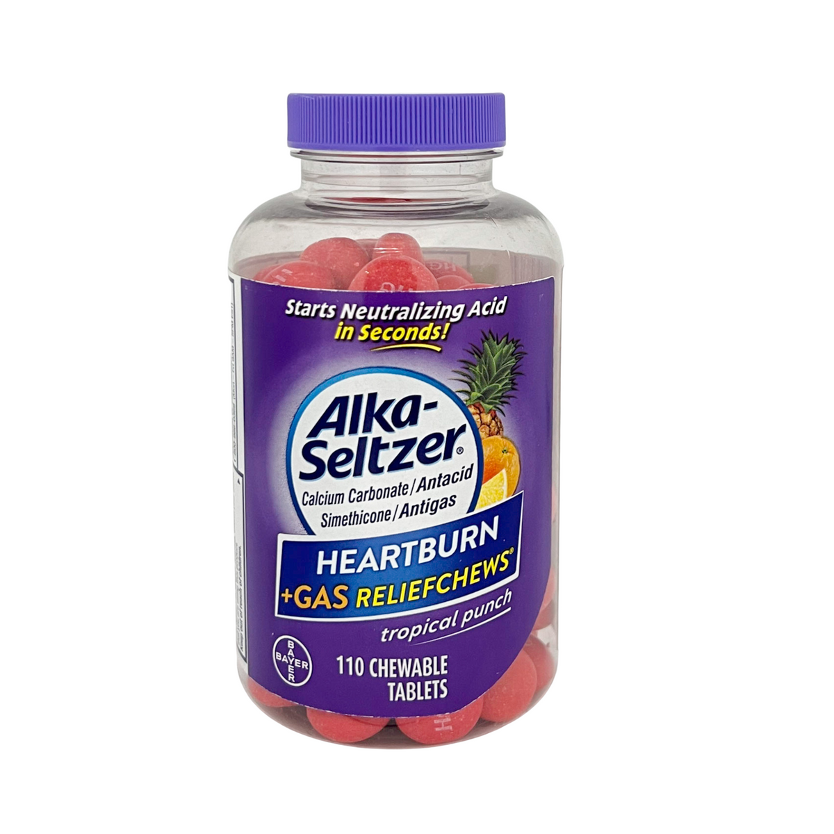 Alka Seltzer Heartburn Relief + Gas Relief Chews Tropical Punch 110 Ch