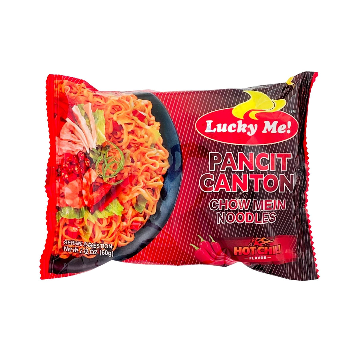 Lucky Me Pancit Canton Chow Mein Noodles Hot Chili 2.12 oz