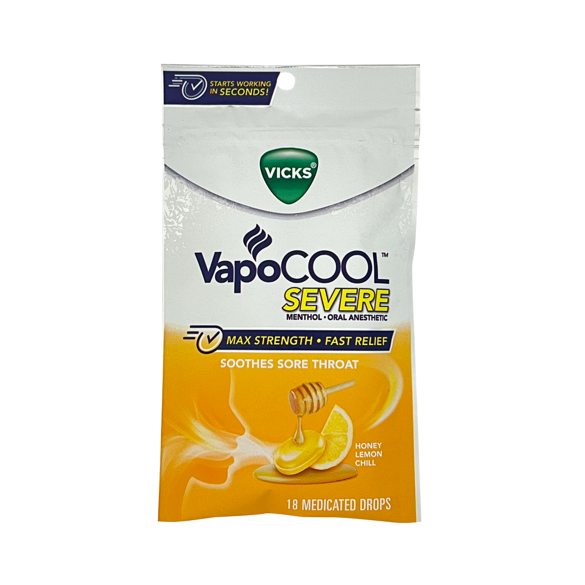 Vapocool Honey Lemon Chill Sore Throat Drops 18 pc