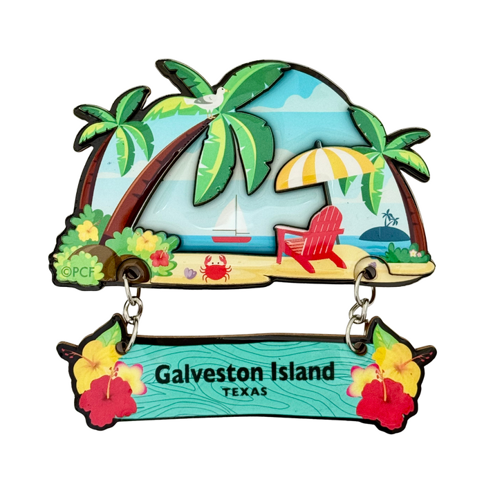 Beach - Galveston Island Texas 3D Dangle Magnet