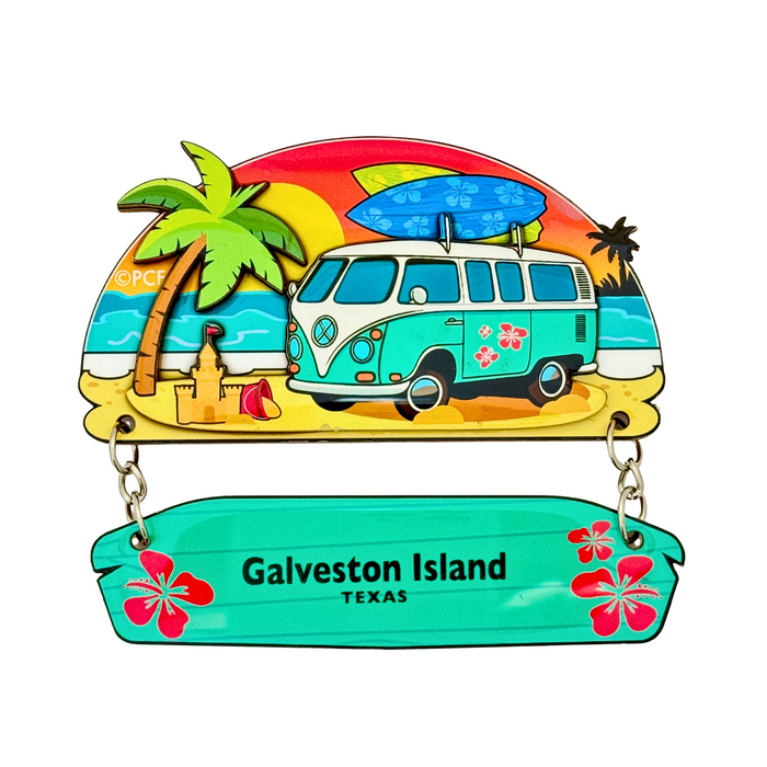 Van - Galveston Island Texas 3D Dangle Magnet