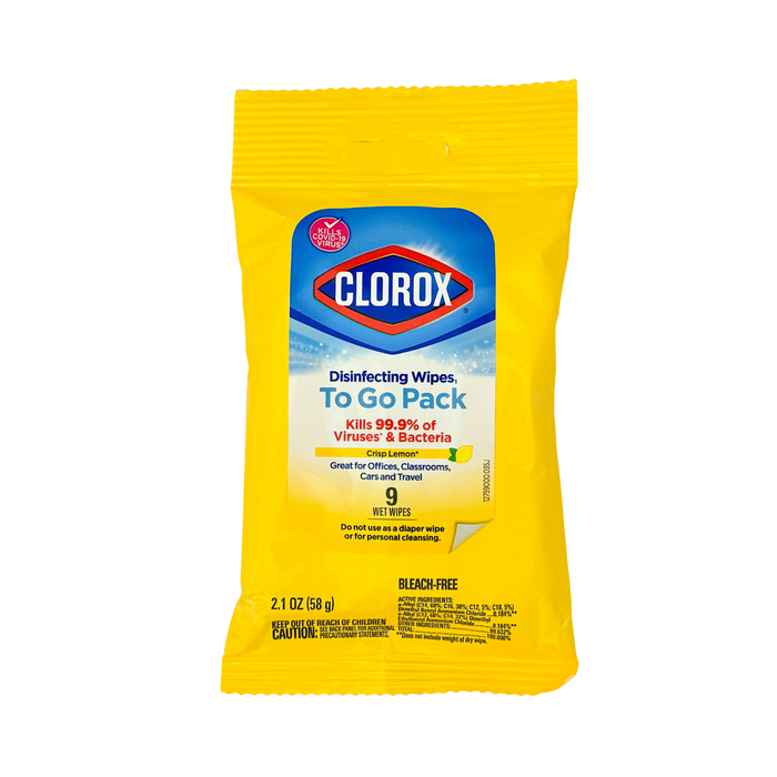 Clorox Bleach Free Disinfecting Wipes To Go Pack Crisp Lemon 9 Wet Wipes