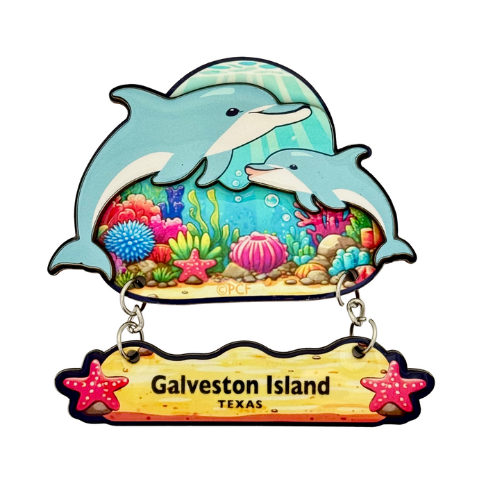 Dolphins - Galveston Island Texas 3D Dangle Magnet