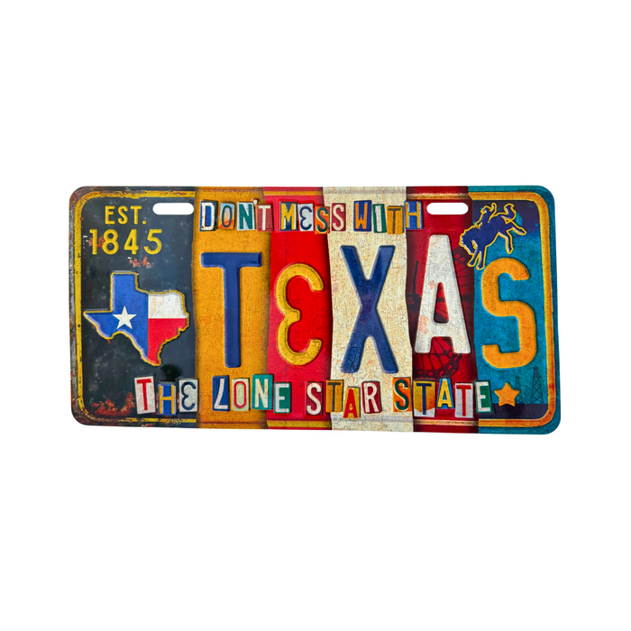 Don't Mess with Texas Stamped Metal License Plate