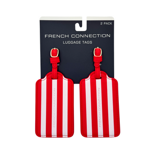 One unit of French Connection 2pk Luggage Tags - Red and White Stripes