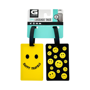 One unit of G Force 2 pc Luggage Tags - Happy Travels Smiley