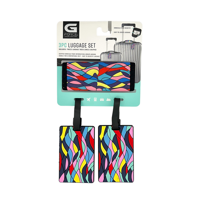 G Force 3 pc Luggage Set 2 Luggage Tags 1 Gripper - Multicolor