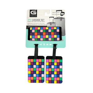 One unit of G Force 3 pc Luggage Set 2 Luggage Tags 1 Gripper - Multicolor Squares