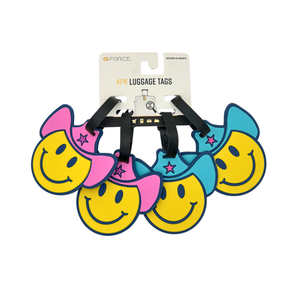 One unit of G Force 4 pc Luggage Tags - Smiley in Cowboy Hat
