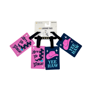 One unit of GForce Cowboy Yee Haw Let's Go Girls 4 pc Luggage Tags