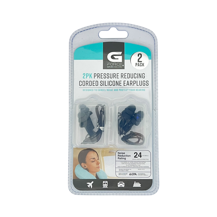 GForce Pressure Reducing Corded Silicone Earplugs with Storage Case 2 pk