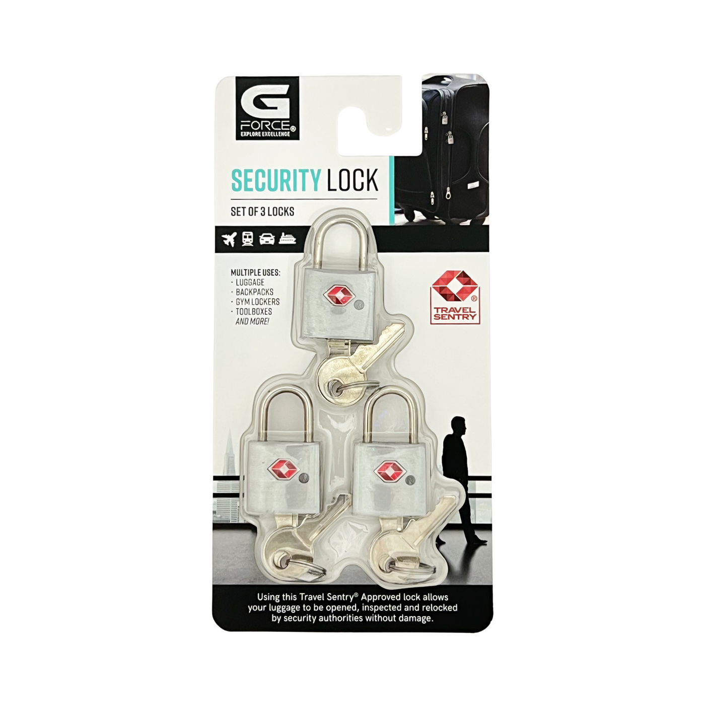 Silver Security Lock G Force Security Lock 3pk - Silver