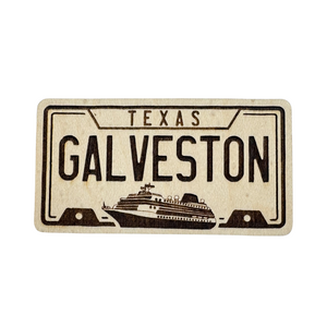 One unit of Galveston Cruse License Plate Wood Magnet - Made in USA