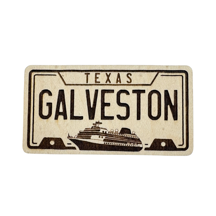 Galveston Cruse License Plate Wood Magnet - Made in USA