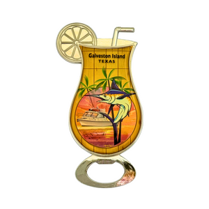 One unit of. Galveston Island Texas Bottle Opener Metal Magnet - Boat and Marlin