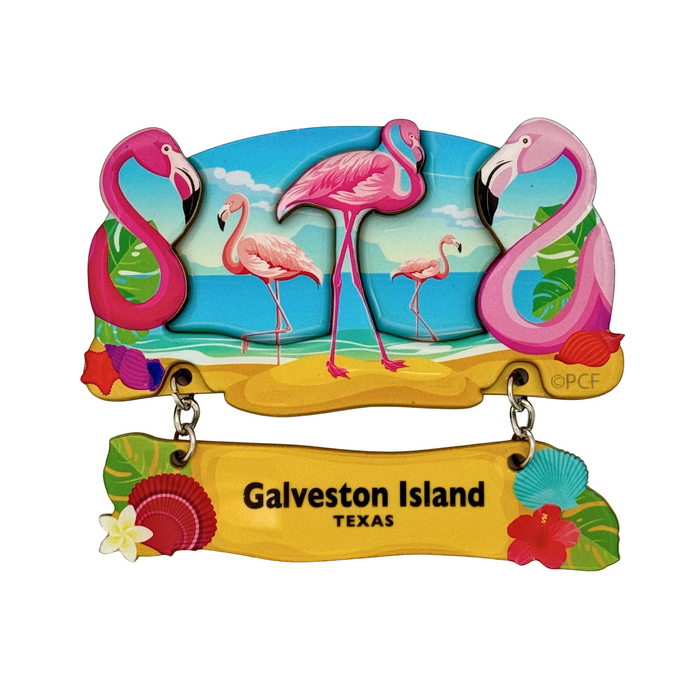 Galveston Island Texas Hanging Magnet - Flamingos