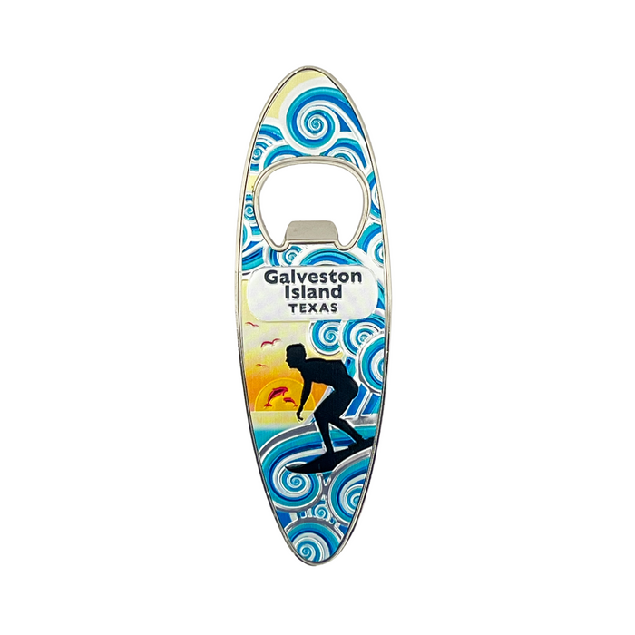 Galveston Surfboard Bottle Opener Metal Magnet