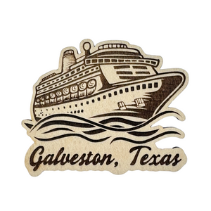 One unit of Galveston Texas Cruise Ship Wood Magnet - Made in USA