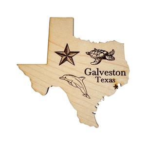 One unit of Galveston Texas Dolphin Turtle Map Wood Magnet - Made in USA