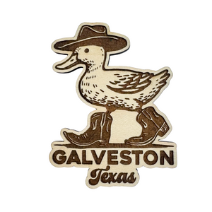 One unit of Galveston Texas Duck in Cowboy Hat and Boots Wood Magnet - Made in USA