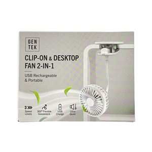 One unit of Gen Tek Cli On & Desktop Fan 2 in 1