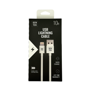 One unit of Gen Tek USB to Lightning Charging Cable - 10 Foot
