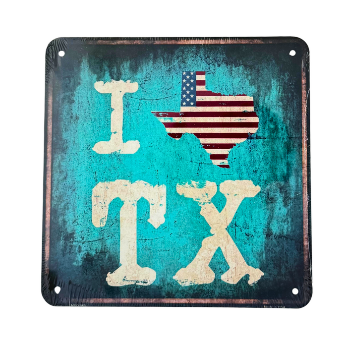I Love TX Metal Square Sign 6 x 6 in