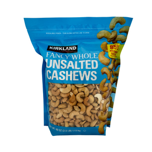 One unit of Kirkland Fancy Whole Unsalted Cashews 2.5 lbs