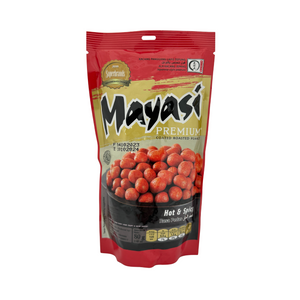 One unit of Mayasi Premium Coated Roasted Peanuts Hot & Spicy 2.82 oz