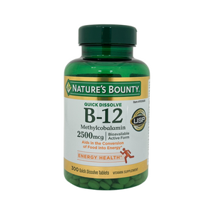 One unit of Nature's Bounty B-12 2500 mcg 300 Quick Dissolve Tablets