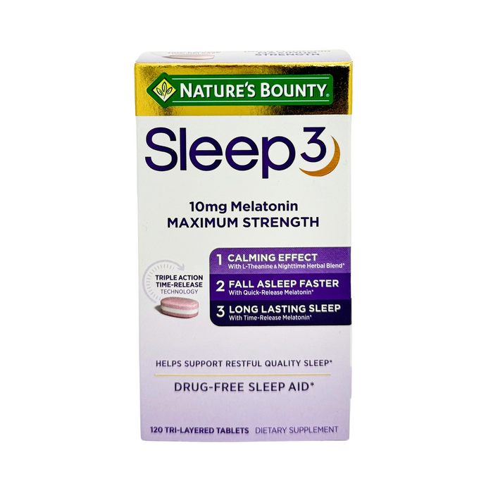 Nature's Bounty Sleep3 10mg Melatonin Maximum Strength 120 Tri-Layered Tablets