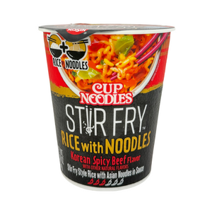 One unit of Nissin Cup Stir Fry Rice with Noodles Korean Spicy Beef 2.68 oz