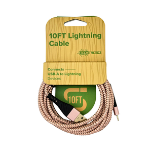 One unit of Tech Trendz Lightning Cable 10 ft with packaging on a white background