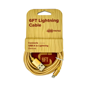 One unit of Tech Trendz Lightning Cable 6ft with packaging on a white background