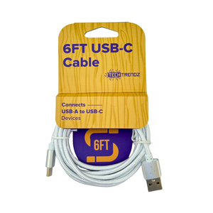One unit of Tech Trendz USB-C Cable 6ft with packaging on a white background