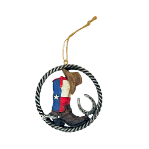One unit of Texas Boot Cowboy Hat Horseshoe Christmas Ornament