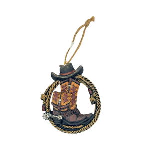 One unit of Texas Boot Cowboy Hat Rope Christmas Ornament