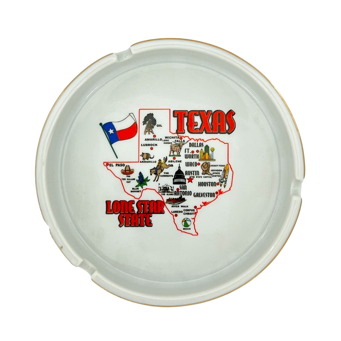 Texas Flag Map and Cities Souvenir Ashtray