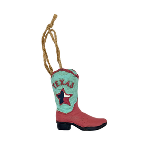 One unit of Texas Star Boot Christmas Ornament - Blue/Pink