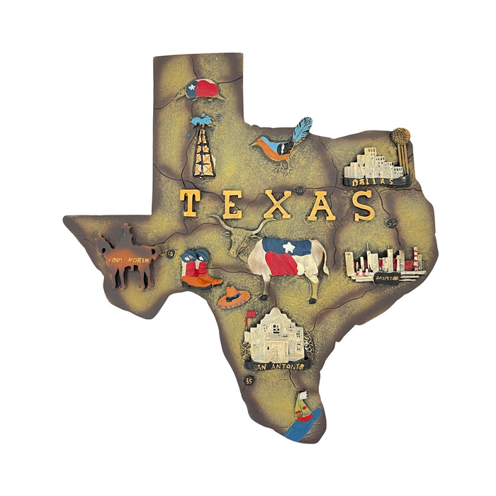 Texas and Cities Map Wall Plaque