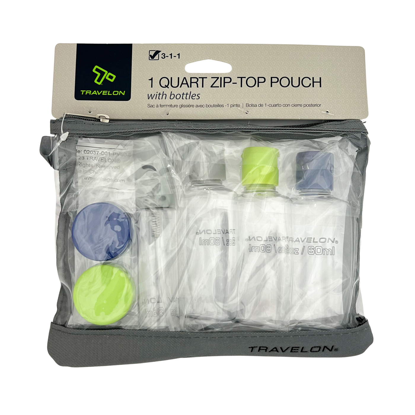 Travelon 1 Quart Zip top Pouch with Travel Bottles