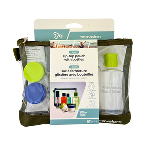 One unit of Travelon 1 Quart Zip-top Pouch with Travel Bottles - Olive