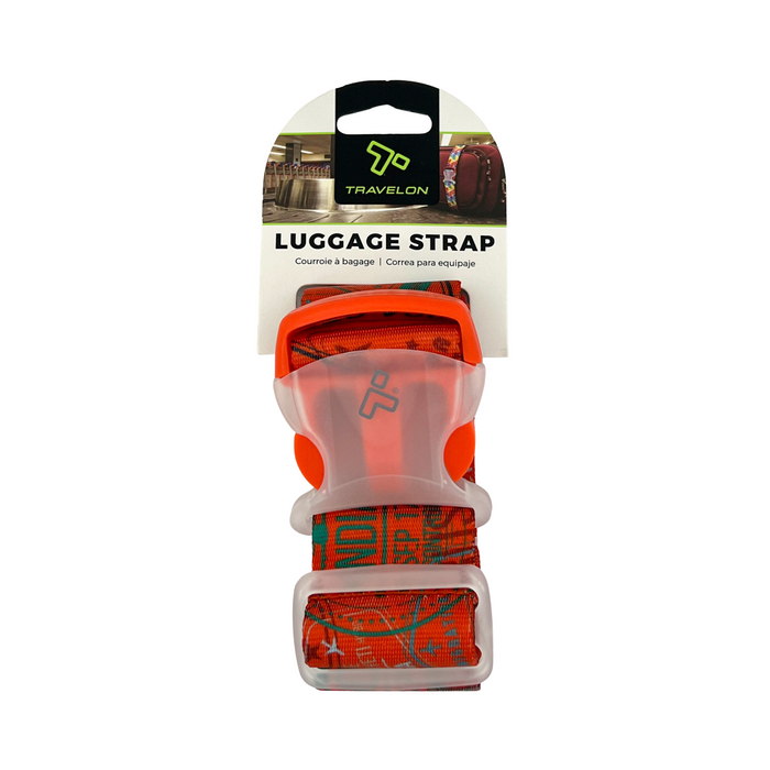 Travelon Luggage Strap 70" x 2" - Stamps Design - Orange