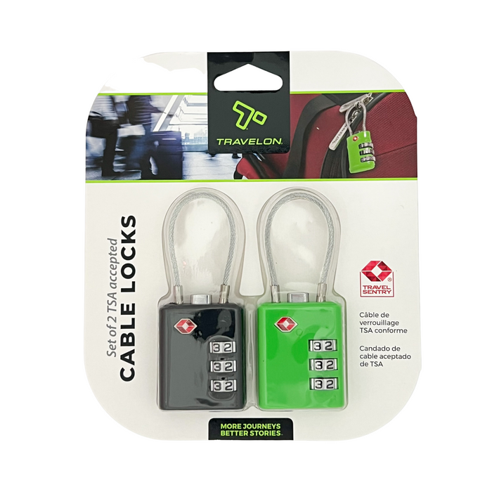 Travelon Set of 2 TSA Accepted Cable Locks - Black and Green