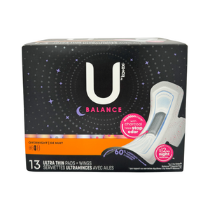 One unit of U by Kotex Balance Overnight 13 Ultrathin Pads with Wings