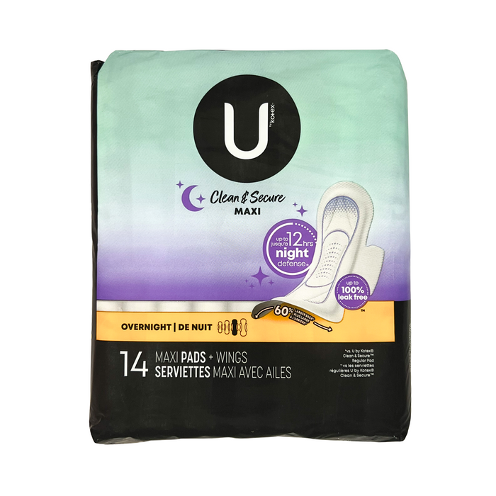 U by Kotex Overnight 14 Maxi Pads with Wings