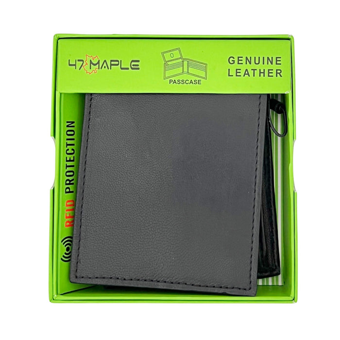 47 Maple Genuine Leather RFID Protection Wallet - Black
